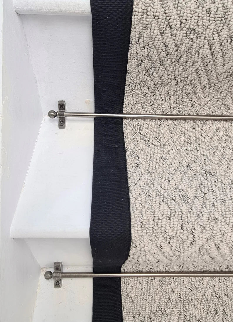 Mirage Stunning Grey Herringbone Stair Runner With Cotton Black Border - Rainbow Home